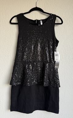 Kensie Black Sequin Cocktail Dress Sleeveless Peplum Party NWT Size Medium